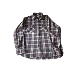 J. Crew Mens Large Flannel Shirt Tailored Fit Gray Red Plaid Long Sleeve